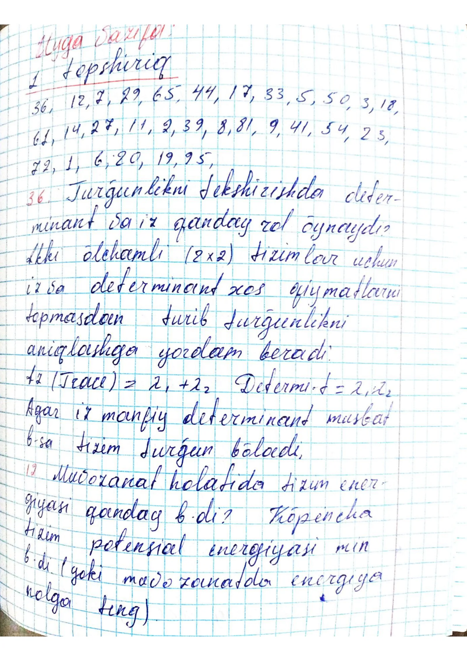 Muvozanat va turg`unlik masalalari
