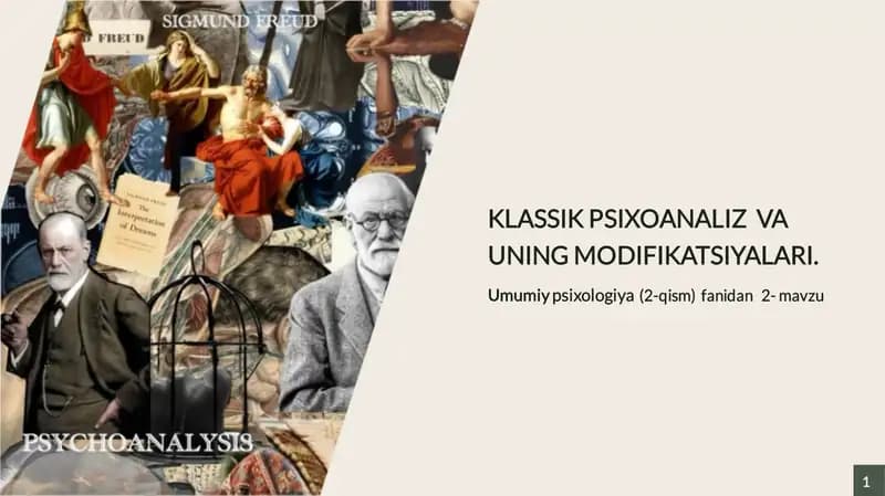 Mavzu: Klassik psixoanaliz va uning modifikatsiyalari