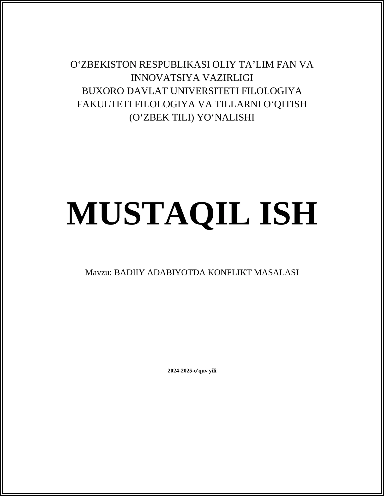 BADIIY ADABIYOTDA KONFLIKT MASALASI