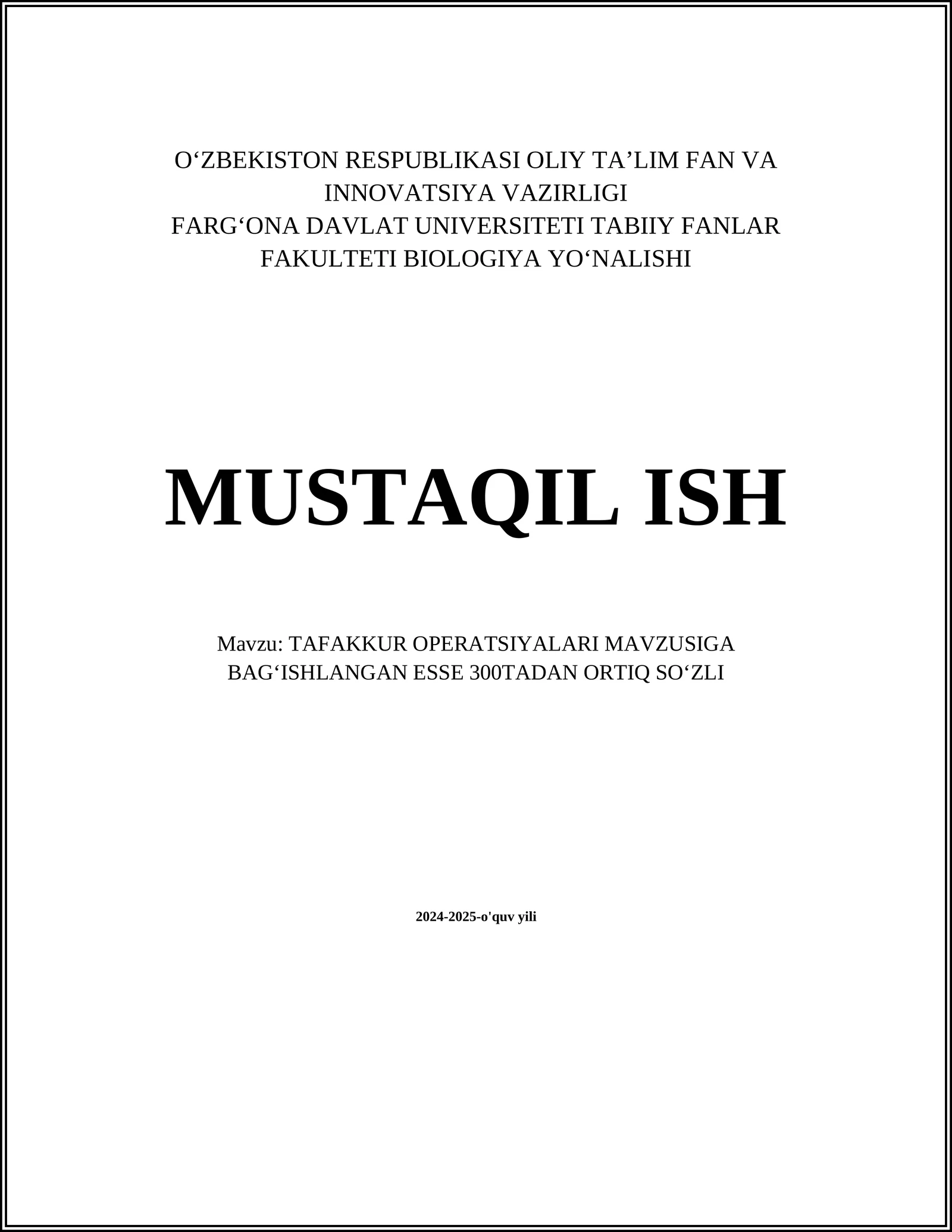 TAFAKKUR OPERATSIYALARI MAVZUSIGA BAGʻISHLANGAN ESSE 300TADAN ORTIQ SOʻZLI